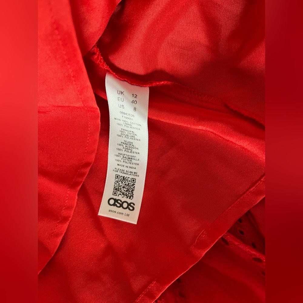 Women’s ASOS Cotton Red Maxi Dress Tiered Cami Eyelet Sundress Lined size 4 - Picture 7 of 10